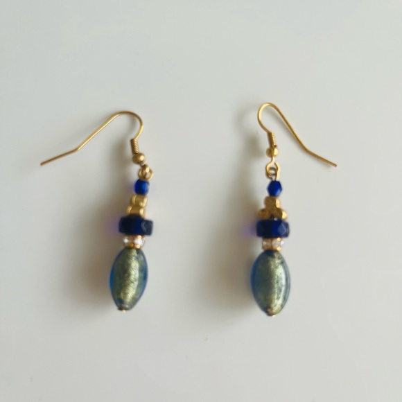 Authentic Vecchia Murano teal, blue and gold necklace/earring set - Picture 3 of 4